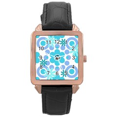 Flowers Pearls And Donuts Pastel Teal Periwinkle Teal White  Rose Gold Leather Watch 