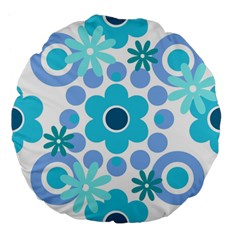 Flowers Pearls And Donuts Pastel Teal Periwinkle Teal White  Large 18  Premium Flano Round Cushions