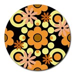 Flowers Pearls And Donuts Peach Yellow Orange Black Round Mousepad Front