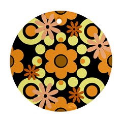 Flowers Pearls And Donuts Peach Yellow Orange Black Ornament (round) by Mazipoodles