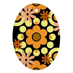 Flowers Pearls And Donuts Peach Yellow Orange Black Ornament (oval)