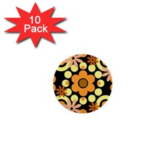 Flowers Pearls And Donuts Peach Yellow Orange Black 1  Mini Buttons (10 Pack) 