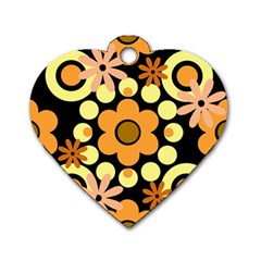 Flowers Pearls And Donuts Peach Yellow Orange Black Dog Tag Heart (one Side) by Mazipoodles