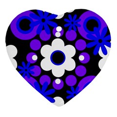 Flowers Pearls And Donuts Blue Purple White Black  Ornament (heart) by Mazipoodles
