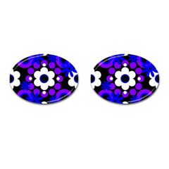 Flowers Pearls And Donuts Blue Purple White Black  Cufflinks (oval) by Mazipoodles