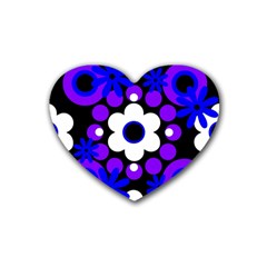 Flowers Pearls And Donuts Blue Purple White Black  Rubber Coaster (heart) by Mazipoodles