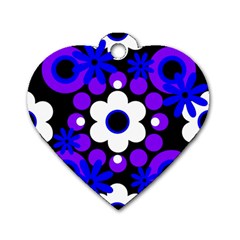 Flowers Pearls And Donuts Blue Purple White Black  Dog Tag Heart (one Side) by Mazipoodles