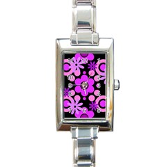 Flowers Pearl And Donuts Lilac Blush Pink Magenta Black  Rectangle Italian Charm Watch by Mazipoodles