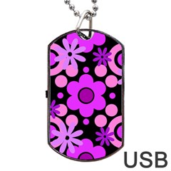 Flowers Pearl And Donuts Lilac Blush Pink Magenta Black  Dog Tag Usb Flash (two Sides) by Mazipoodles