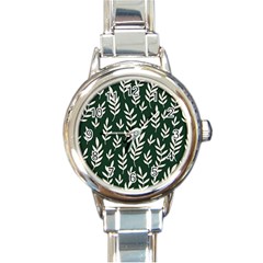 Leaves Foliage Plants Pattern Round Italian Charm Watch by Ravend