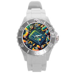 Abstract Pattern Background Round Plastic Sport Watch (l)