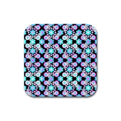 Bitesize Flowers Pearls And Donuts Bubblegum Blue Purple White Rubber Square Coaster (4 Pack) by Mazipoodles