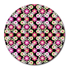 Bitesize Flowers Pearls And Donuts Strawberry Lemon Lime Sherbet Black Round Mousepad by Mazipoodles