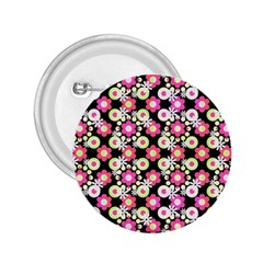 Bitesize Flowers Pearls And Donuts Strawberry Lemon Lime Sherbet Black 2 25  Buttons by Mazipoodles