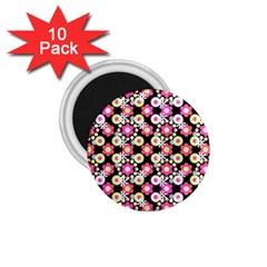 Bitesize Flowers Pearls And Donuts Strawberry Lemon Lime Sherbet Black 1 75  Magnets (10 Pack)  by Mazipoodles