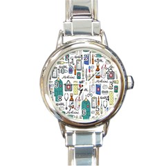 Medical Biology Detail Medicine Psychedelic Science Abstract Abstraction Chemistry Genetics Art Patt Round Italian Charm Watch