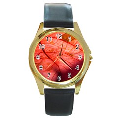 Leaf Copper Leaf Plant Nature Round Gold Metal Watch