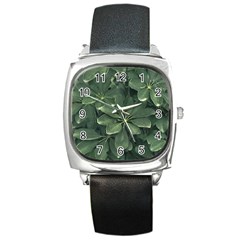 Leaves Closeup Background Photo1 Square Metal Watch by dflcprintsclothing