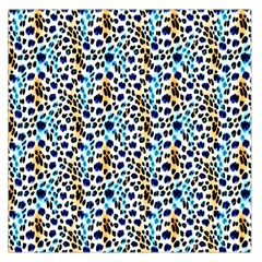 Blue Beige Leopard Square Satin Scarf (36  X 36 ) by DinkovaArt