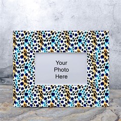 Blue Beige Leopard White Tabletop Photo Frame 4 x6  by DinkovaArt