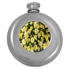 Autumn Background Closeup Flowers Round Hip Flask (5 Oz) by artworkshop