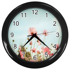 Cosmos Flower Blossom In Garden Wall Clock (black) by artworkshop