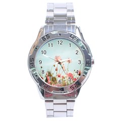 Cosmos Flower Blossom In Garden Stainless Steel Analogue Watch by artworkshop