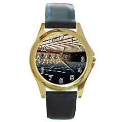 Dark Tunnels Within A Tunnel Round Gold Metal Watch by artworkshop