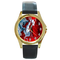 Design Pattern Decoration Round Gold Metal Watch