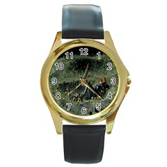 Astronaut Lying In Flowers Fantasy Round Gold Metal Watch