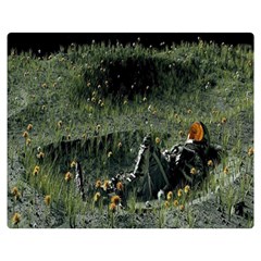 Astronaut Lying In Flowers Fantasy One Side Premium Plush Fleece Blanket (Medium)