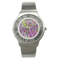 Abstract Intarsio Stainless Steel Watch by kaleidomarblingart