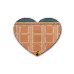 Person Stands By Tall Orange Wall And Looks- Up Rubber Heart Coaster (4 Pack) by artworkshop