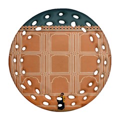 Person Stands By Tall Orange Wall And Looks- Up Round Filigree Ornament (two Sides) by artworkshop
