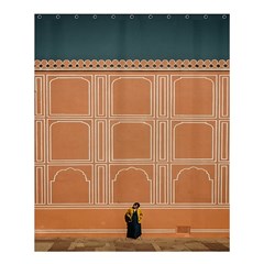 Person Stands By Tall Orange Wall And Looks- Up Shower Curtain 60  X 72  (medium)  by artworkshop