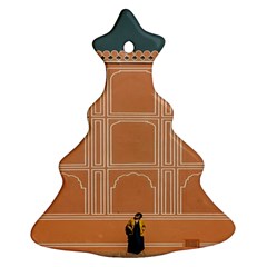 Person Stands By Tall Orange Wall And Looks- Up Christmas Tree Ornament (two Sides) by artworkshop