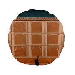 Person Stands By Tall Orange Wall And Looks- Up Standard 15  Premium Round Cushions by artworkshop