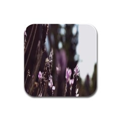 Purple Flower Pattern Rubber Square Coaster (4 Pack)