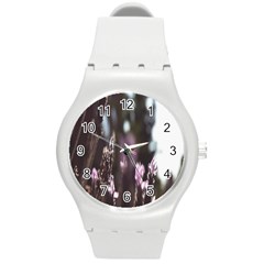 Purple Flower Pattern Round Plastic Sport Watch (M)