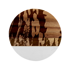 Purple Flower Pattern Marble Wood Coaster (Round)