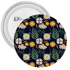 Flower Grey Pattern Floral 3  Buttons