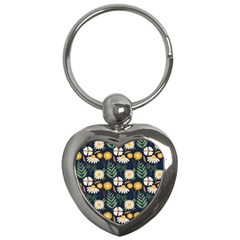 Flower Grey Pattern Floral Key Chain (heart)