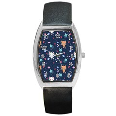 Cute-astronaut-cat-with-star-galaxy-elements-seamless-pattern Barrel Style Metal Watch by Vaneshart