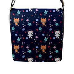 Cute-astronaut-cat-with-star-galaxy-elements-seamless-pattern Flap Closure Messenger Bag (l) by Vaneshart