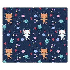 Cute-astronaut-cat-with-star-galaxy-elements-seamless-pattern One Side Premium Plush Fleece Blanket (small)