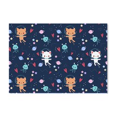 Cute-astronaut-cat-with-star-galaxy-elements-seamless-pattern Crystal Sticker (a4)