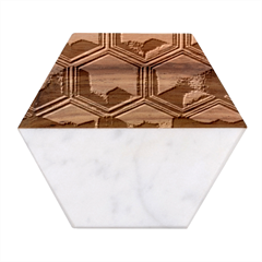 Red Textured Wall Marble Wood Coaster (hexagon) 