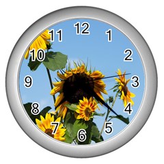 Sunflower Flower Yellow Wall Clock (silver) by artworkshop
