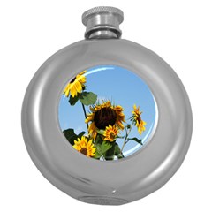 Sunflower Flower Yellow Round Hip Flask (5 Oz) by artworkshop