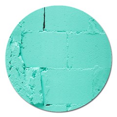 Teal Brick Texture Magnet 5  (round) by artworkshop